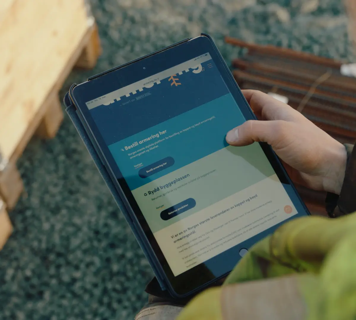 Skjermbilde av nettside på byggeplass