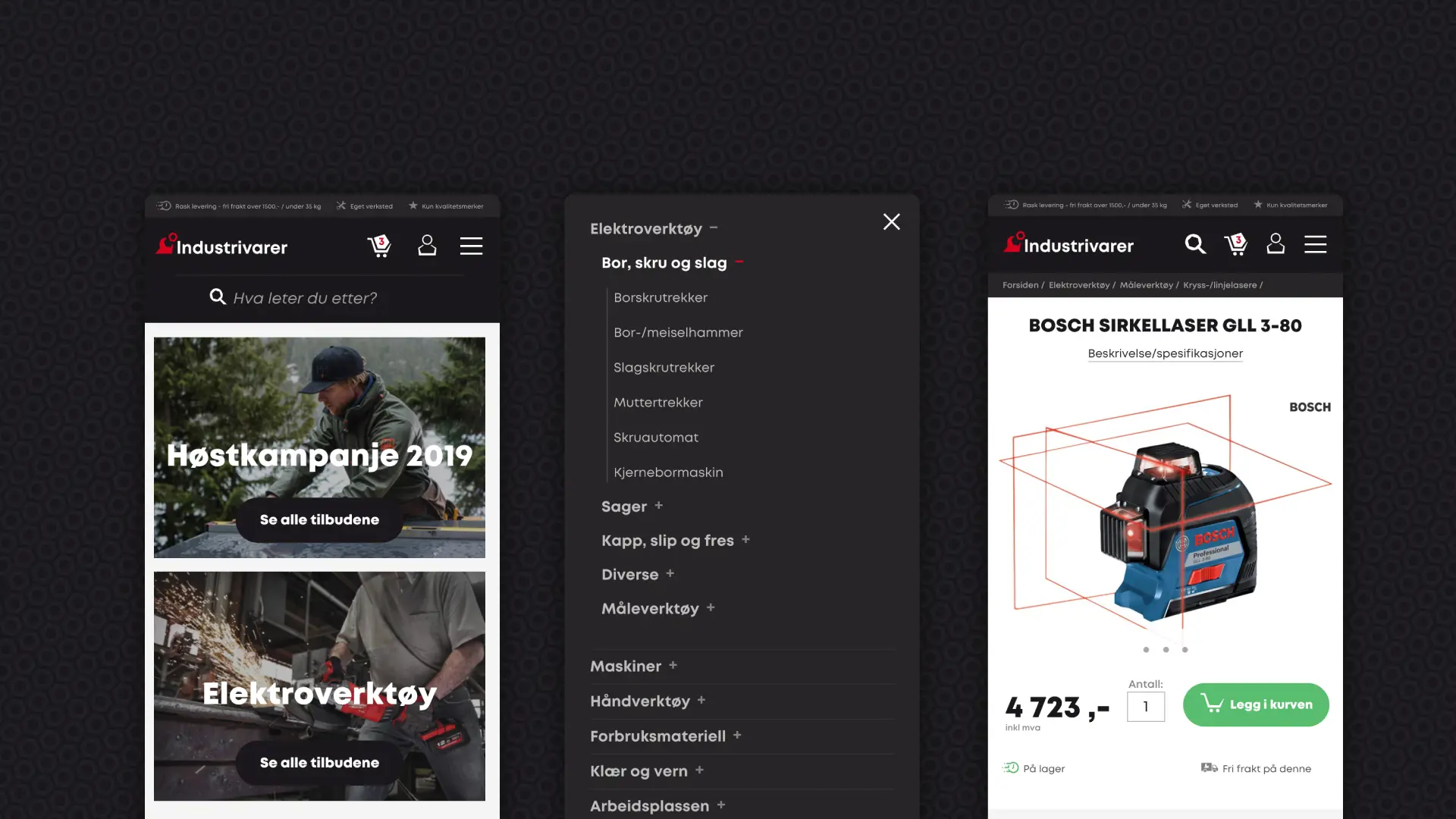 Skjermbilder av mobilvisningen på nettsiden