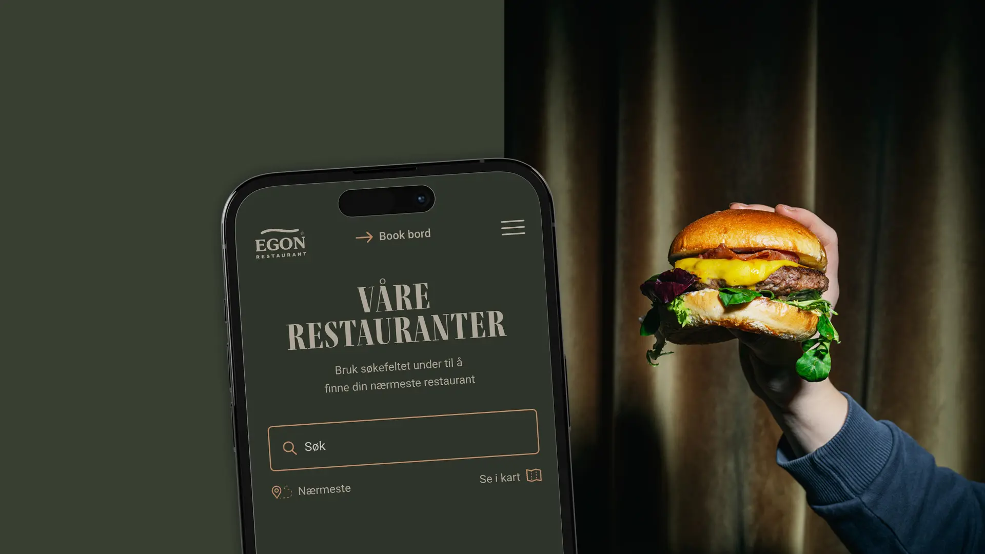 Egon nettside ved siden av hamburger